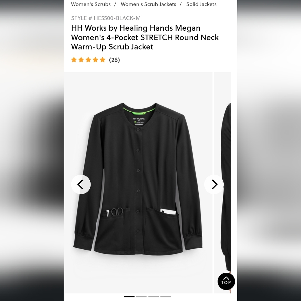 Healing Hands Scrub Jacket Black Large